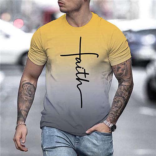 

Men's Tee T shirt 3D Print Graphic Prints Letter Print Short Sleeve Daily Tops Casual Designer Big and Tall Yellow