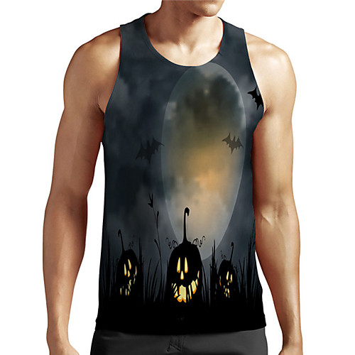 

Men's Unisex Tank Top Undershirt 3D Print Graphic Prints Pumpkin Plus Size Print Sleeveless Casual Tops Basic Designer Big and Tall Gray