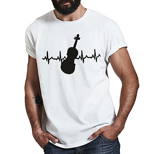 

Men's Unisex Tee T shirt Hot Stamping Graphic Prints Guitar Plus Size Print Short Sleeve Casual Tops Cotton Basic Fashion Designer Big and Tall White