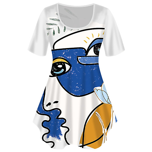 

Women's Plus Size Tops T shirt Graphic Portrait Print Short Sleeve Crewneck Basic Blue Big Size XL XXL 3XL 4XL 5XL