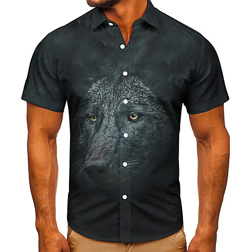 

Men's Shirt 3D Print Dog Graphic Prints Button-Down Short Sleeve Street Tops Casual Fashion Classic Breathable Black