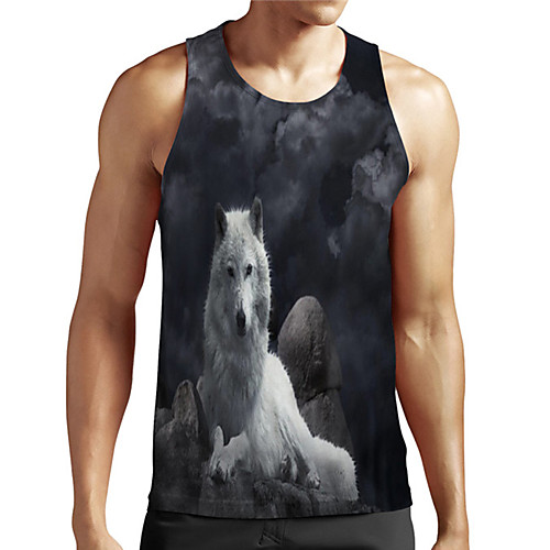 

Men's Unisex Tank Top Undershirt 3D Print Graphic Prints Wolf Plus Size Print Sleeveless Casual Tops Basic Designer Big and Tall Black