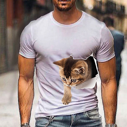 

Men's Tee T shirt Shirt 3D Print Cat Graphic Prints Print Short Sleeve Daily Tops Casual Designer Big and Tall Round Neck White / Summer