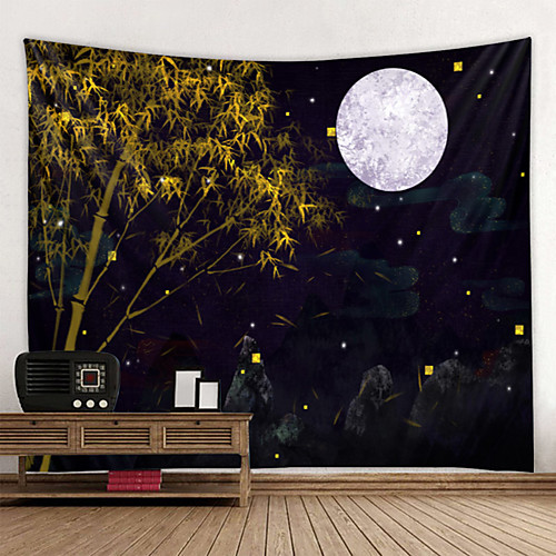 

Wall Tapestry Wall Hanging Art Deco Blanket Curtains Hanging at Home Bedroom Living Room Decoration Dark Night Moonlight Bamboo
