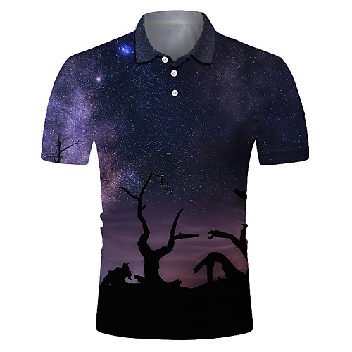 

Men's Golf Shirt Tennis Shirt 3D Print Tree Starry Sky Button-Down Short Sleeve Street Tops Casual Fashion Cool Breathable Blushing Pink / Sports