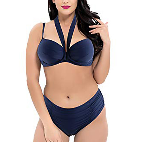 

leories women's plus size pleated push up two-piece swimsuit swimwear bikini set black (12-14)