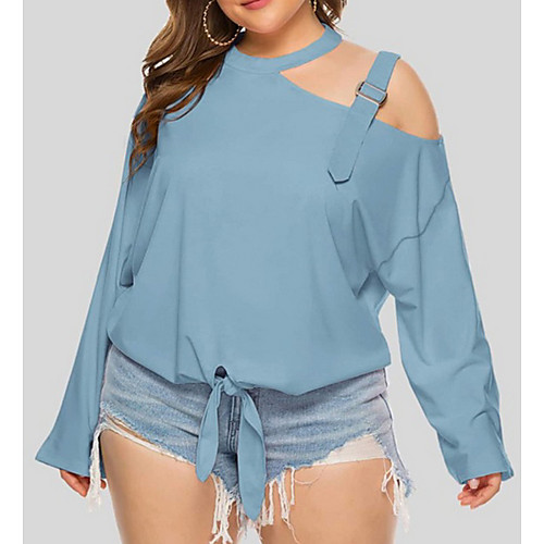 

Women's Plus Size Tops Blouse Plain Solid Color Lace up Long Sleeve Halter Neck Streetwear Spring Summer Blue Blushing Pink Green Big Size XL XXL 3XL 4XL