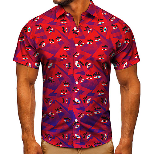 

Men's Shirt 3D Print Graphic Prints Eye Button-Down Short Sleeve Street Tops Casual Fashion Classic Breathable Red