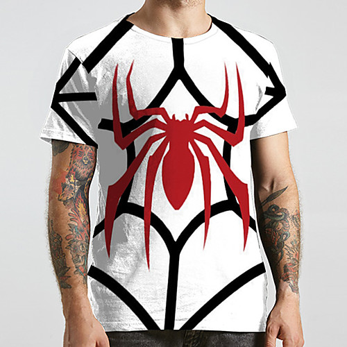 

Men's Unisex Tee T shirt 3D Print Graphic Prints Spider Animal Plus Size Print Short Sleeve Casual Tops Fashion Designer Big and Tall White