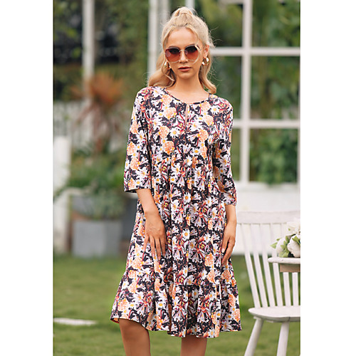 

Women's Swing Dress Knee Length Dress Yellow White Black Half Sleeve Print Spring Summer Casual / Daily 2021 M L XL 2XL 3XL