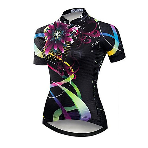 

21Grams Women's Short Sleeve Cycling Jersey Summer Spandex Polyester Black Floral Botanical Bike Jersey Top Mountain Bike MTB Road Bike Cycling Quick Dry Moisture Wicking Breathable Sports Clothing