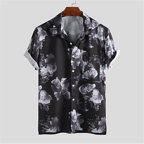 

Men's Shirt Floral Button-Down Short Sleeve Casual Tops Lightweight Casual Fashion Breathable Black