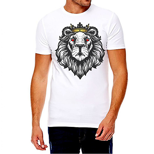 

Men's Unisex Tee T shirt Hot Stamping Graphic Prints Lion Animal Plus Size Print Short Sleeve Casual Tops Cotton Basic Fashion Designer Big and Tall White