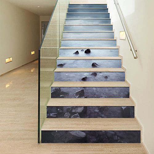 

Creative 3d Stairs Diy Stickers Foggy Seaside Home Decoration Stickers Waterproof 3d Stereo Wall Stickers 13 Piece Set