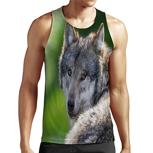 

Men's Unisex Tank Top Undershirt 3D Print Graphic Prints Wolf Plus Size Print Sleeveless Casual Tops Basic Designer Big and Tall Green