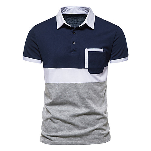 

Men's Golf Shirt Tennis Shirt Color Block Button-Down Short Sleeve Street Tops Cotton Business Casual Comfortable White Navy Blue