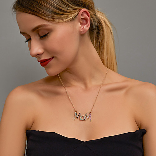 

Mom Necklace European And American New Jewelry Creative Diamond-Studded MOM Letter Necklace Simple Color Diamond Clavicle Chain Mother'S Day Gift