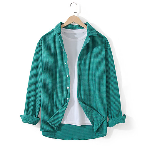 

Men's Shirt Solid Color Button-Down Long Sleeve Casual Tops Lightweight Casual Fashion Breathable Blue-Green