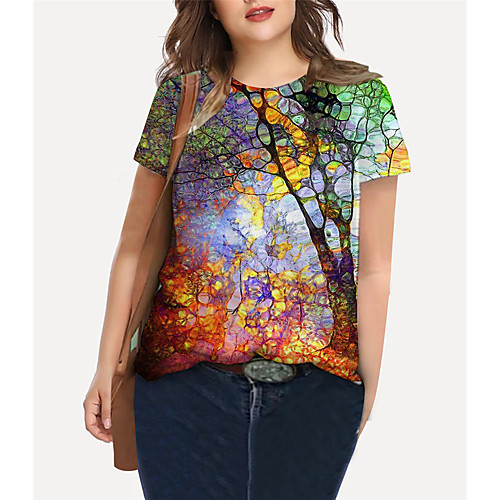 

Women's Plus Size Tops T shirt Floral Graphic Print Short Sleeve Crewneck Basic Red Big Size XL XXL 3XL 4XL 5XL / Holiday