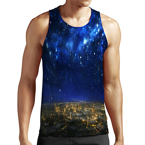 

Men's Unisex Tank Top Undershirt 3D Print Galaxy Graphic Prints Plus Size Print Sleeveless Casual Tops Basic Designer Big and Tall Blue