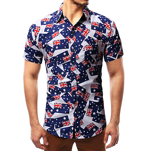 

Men's Shirt Other Prints Graphic Flag Short Sleeve Holiday Tops Beach Blue