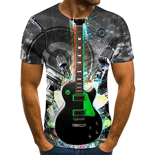 

Men's Unisex Tee T shirt 3D Print Graphic Prints Guitar Plus Size Print Short Sleeve Casual Tops Basic Fashion Designer Big and Tall Gray