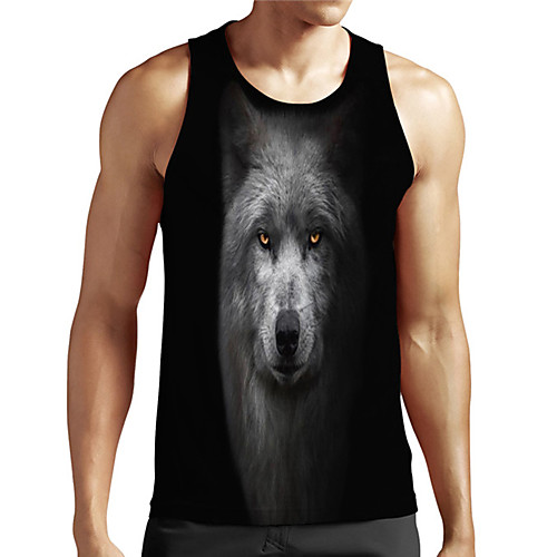 

Men's Unisex Tank Top Undershirt 3D Print Graphic Prints Wolf Plus Size Print Sleeveless Casual Tops Basic Designer Big and Tall Black