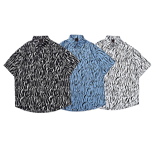 

Men's Shirt Other Prints Graphic Waves Button-Down Print Short Sleeve Casual Tops 100% Cotton Basic Hawaiian Distressed Black Royal Blue Gray