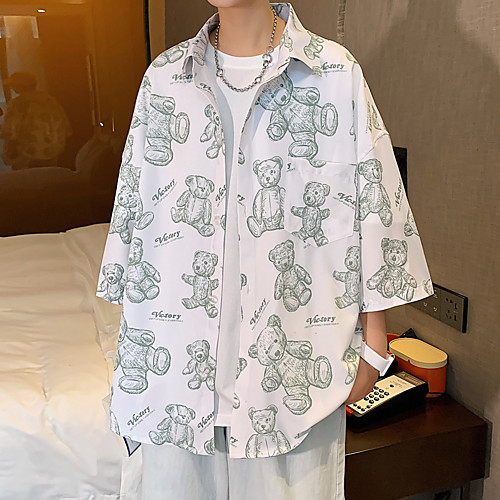 

Men's Shirt Animal 3/4 Length Sleeve Casual Tops Beach Hip-Hop White Black Gray