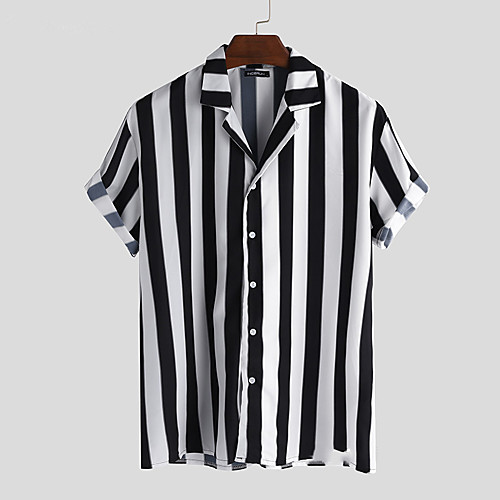 

Men's Shirt Striped Button-Down Short Sleeve Casual Tops Lightweight Casual Fashion Breathable Black / White