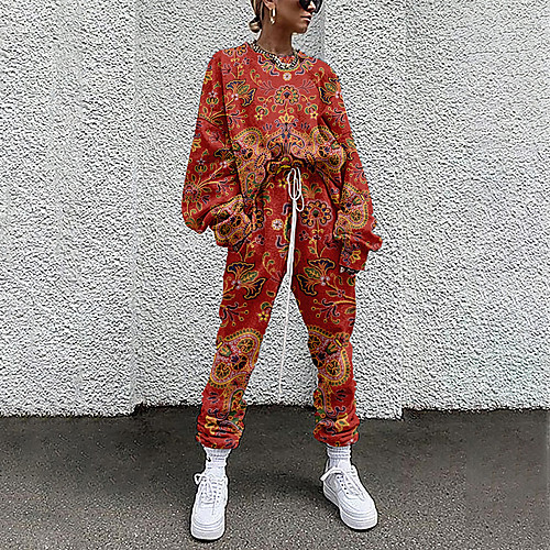 

Women's Basic Streetwear Paisley Geometric Vacation Casual / Daily Two Piece Set Tracksuit T shirt Pant Loungewear Drawstring Print Tops