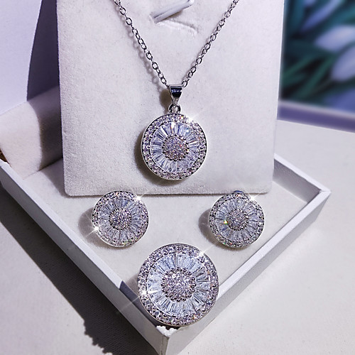 

Women's Clear Cubic Zirconia Jewelry Set Bridal Jewelry Sets Geometrical Flower Dandelion Simple Luxury Fashion European Sweet Earrings Jewelry Silver For Wedding Party Evening Gift Beach 3pcs