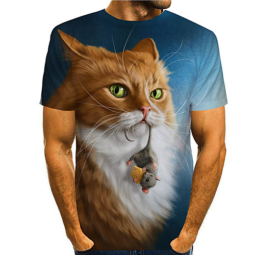 

Men's Tee T shirt Shirt 3D Print Cat Graphic Prints Print Short Sleeve Daily Tops Casual Designer Big and Tall Round Neck Blue / Summer