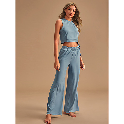 

Women's Basic Solid Color Casual / Daily Home Two Piece Set Crop Tracksuit T shirt Pant Loungewear Lace up Tops