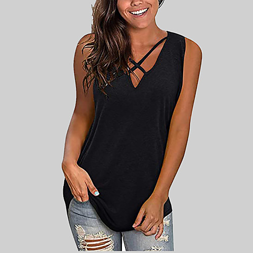 

Women's T shirt Plain V Neck Tops White Black