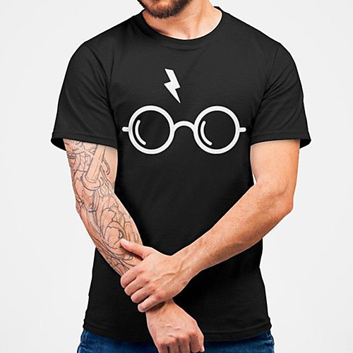 

Men's Unisex Tee T shirt Hot Stamping Graphic Prints Glasses Plus Size Print Short Sleeve Casual Tops Cotton Basic Fashion Designer Big and Tall Black