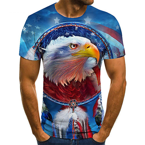 

Men's Unisex Tee T shirt 3D Print Graphic Prints Eagle Plus Size Print Short Sleeve Casual Tops Basic Fashion Designer Big and Tall Blue