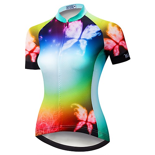 

21Grams Women's Short Sleeve Cycling Jersey Summer Spandex Polyester BlueGreen Floral Botanical Bike Jersey Top Mountain Bike MTB Road Bike Cycling Quick Dry Moisture Wicking Breathable Sports