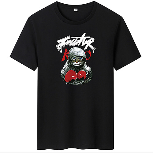 

Men's Unisex Tee T shirt Hot Stamping Cat Graphic Prints Letter Plus Size Print Short Sleeve Casual Tops Cotton Basic Cartoon Designer Big and Tall Black Dark Gray