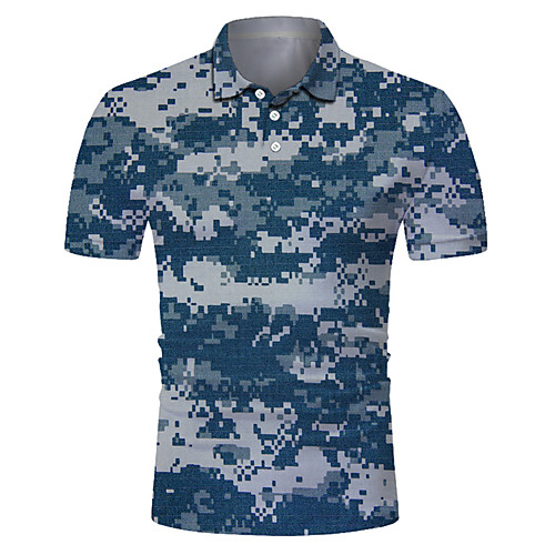 

Men's Golf Shirt Tennis Shirt 3D Print Camo / Camouflage Button-Down Short Sleeve Street Tops Casual Fashion Cool Breathable Blue / Sports