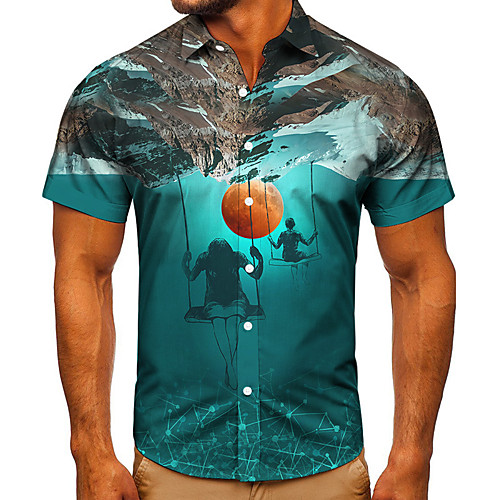 

Men's Shirt 3D Print Graphic Prints Human Button-Down Short Sleeve Street Tops Casual Fashion Classic Breathable Blue