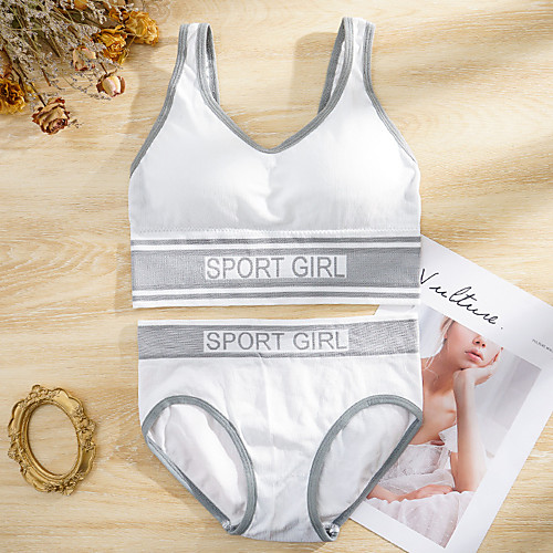 

Women's Bra & Panty Set Wireless 3/4 Cup Color Block Letter Sexy Yellow