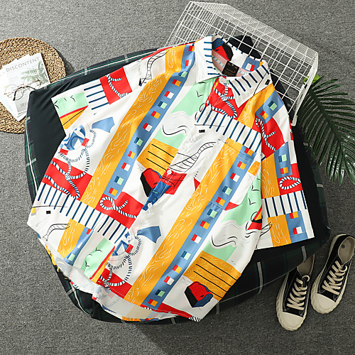 

Men's Shirt Other Prints Graphic Button-Down Print Short Sleeve Casual Tops 100% Cotton Basic Hawaiian Distressed Red Green