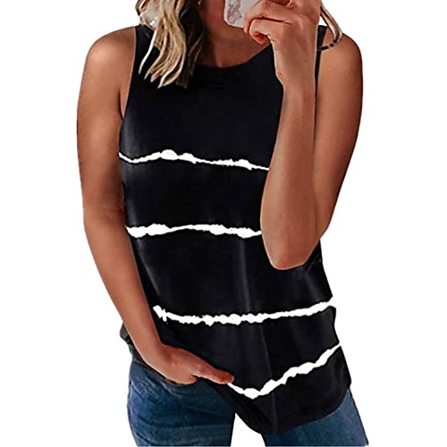 

Women's T shirt Striped Round Neck Tops White Black Blue