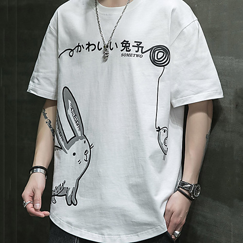 

Men's Unisex Tee T shirt Hot Stamping Graphic Prints Rabbit / Bunny Plus Size Print Short Sleeve Casual Tops Cotton Basic Fashion Designer Big and Tall White Light gray