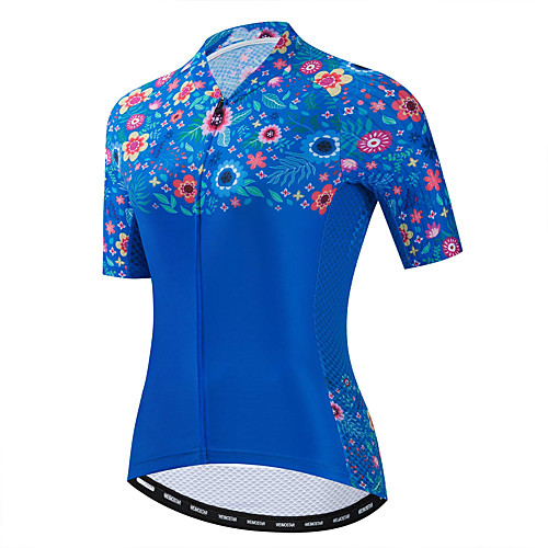 

21Grams Women's Short Sleeve Cycling Jersey Summer Spandex Polyester Blue Floral Botanical Bike Jersey Top Mountain Bike MTB Road Bike Cycling Quick Dry Moisture Wicking Breathable Sports Clothing