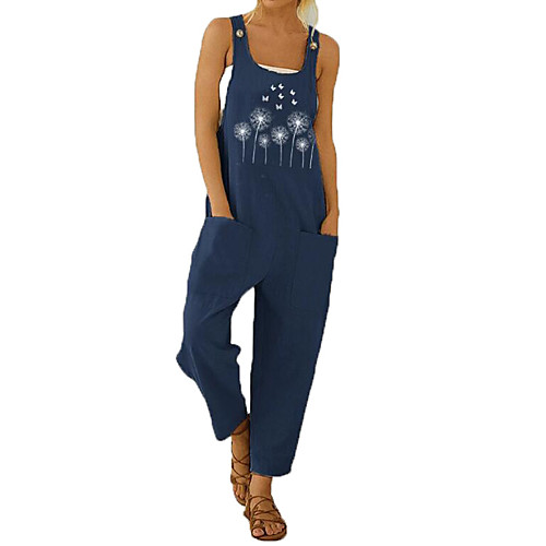 

Women's Ordinary Off Shoulder Blue Jumpsuit Floral Flower