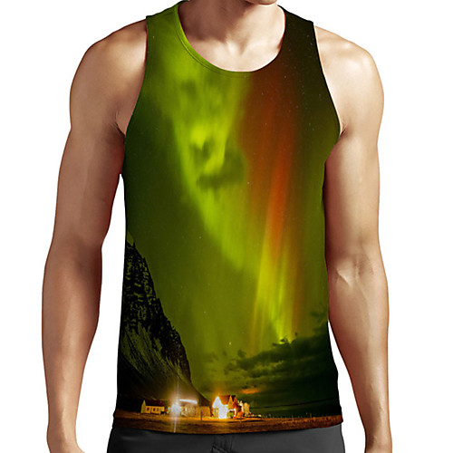 

Men's Unisex Tank Top Undershirt 3D Print Scenery Graphic Prints Plus Size Print Sleeveless Casual Tops Basic Fashion Designer Breathable Green
