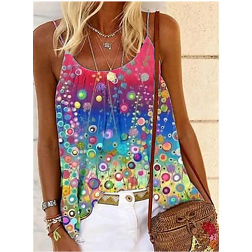 

Women's Holiday Floral Theme Camisole Blouse Tank Top Floral Abstract Print U Neck Streetwear Boho Tops Blue Yellow Light Blue