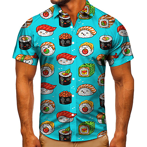 

Men's Shirt 3D Print Food Graphic Prints Button-Down Short Sleeve Street Tops Casual Fashion Classic Breathable Blue